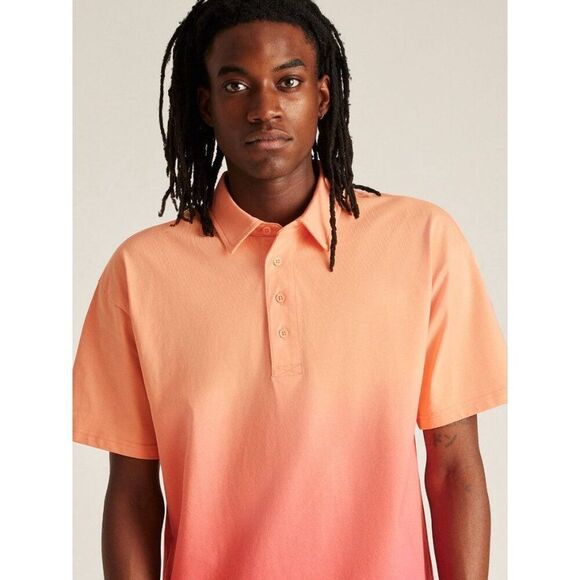 Fielder by Bonobos Relaxed Fit Gradient Ombre Dip Dye Polo Shirt XL Orange Pink - Picture 1 of 10